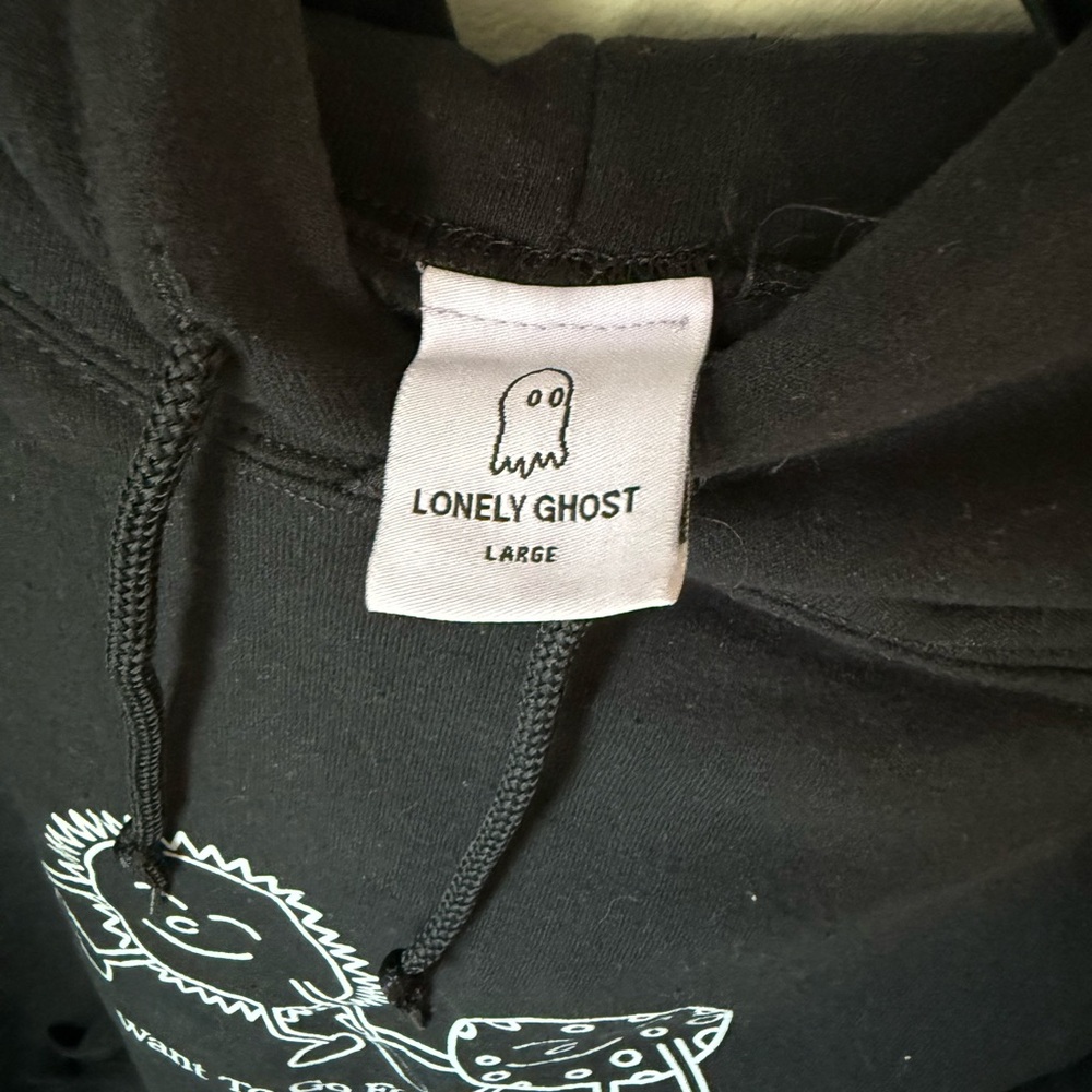 LONELY GHOST Black Graphic Hoodie with White Walk Print - Picture 3 of 6